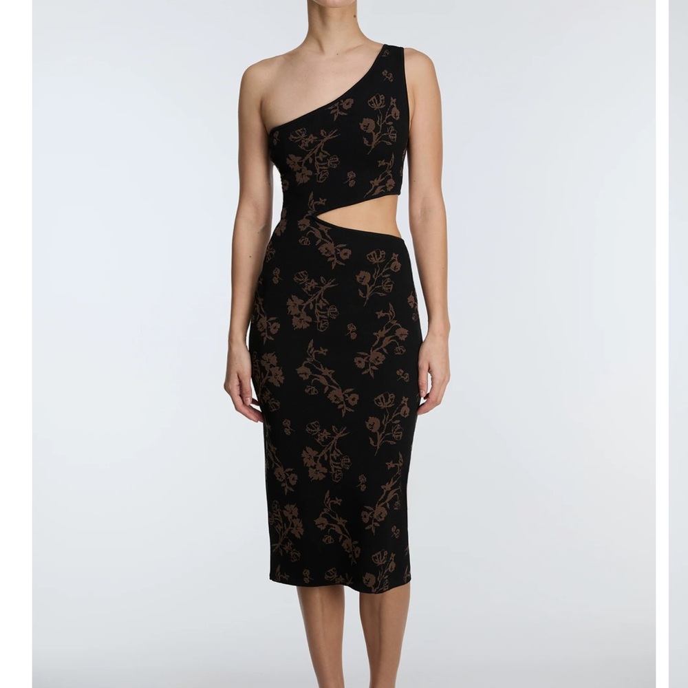 Black Floral Midi Dress with Cutout